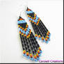 Native American Seed Beaded Blue Black Earrings