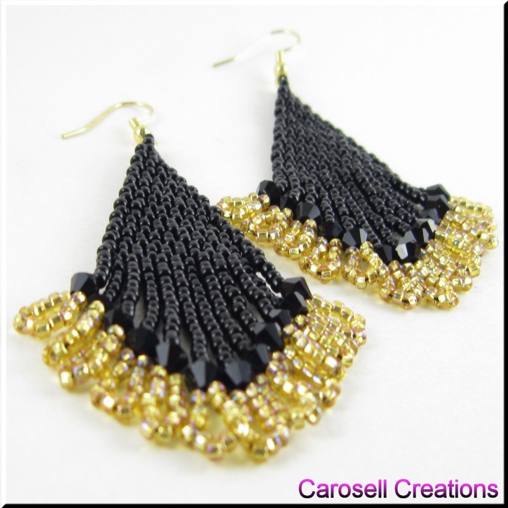 Handmade Black Gold Seed Beaded Earrings By Carocreations On Carocreations Handmade Black Gold Seed Beaded Earrings By