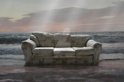 Drowning Sofa in Ocean Premade BackGround Stock