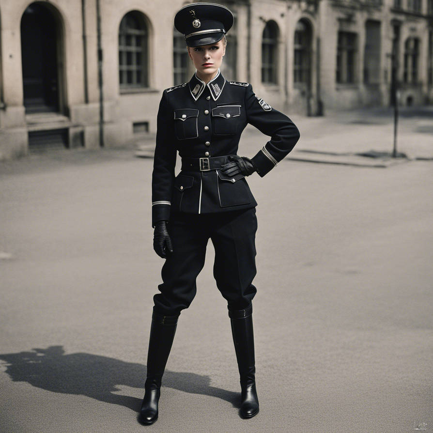Female German officers black ss uniforms , high he