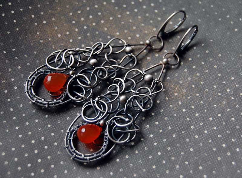 Earrings Lamia, silver sterling and cornelian