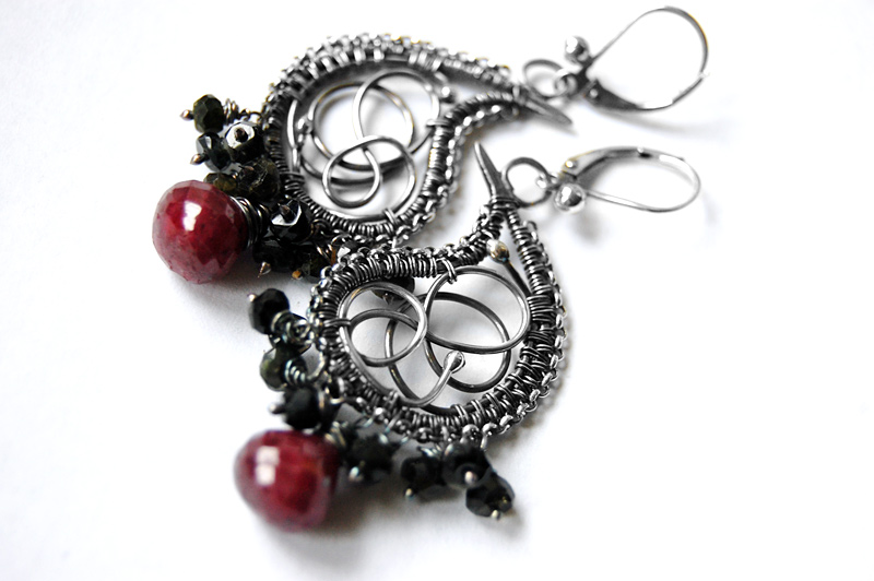 Earrings sterling silver with ruby