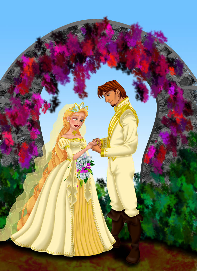 Женился на рапунцель. Рапунцель и Юджин свадьба. Рапунцель невеста Дисней. Свадьба Рапунцель Дисней. Принцесса Рапунцель и принц Юджин.
