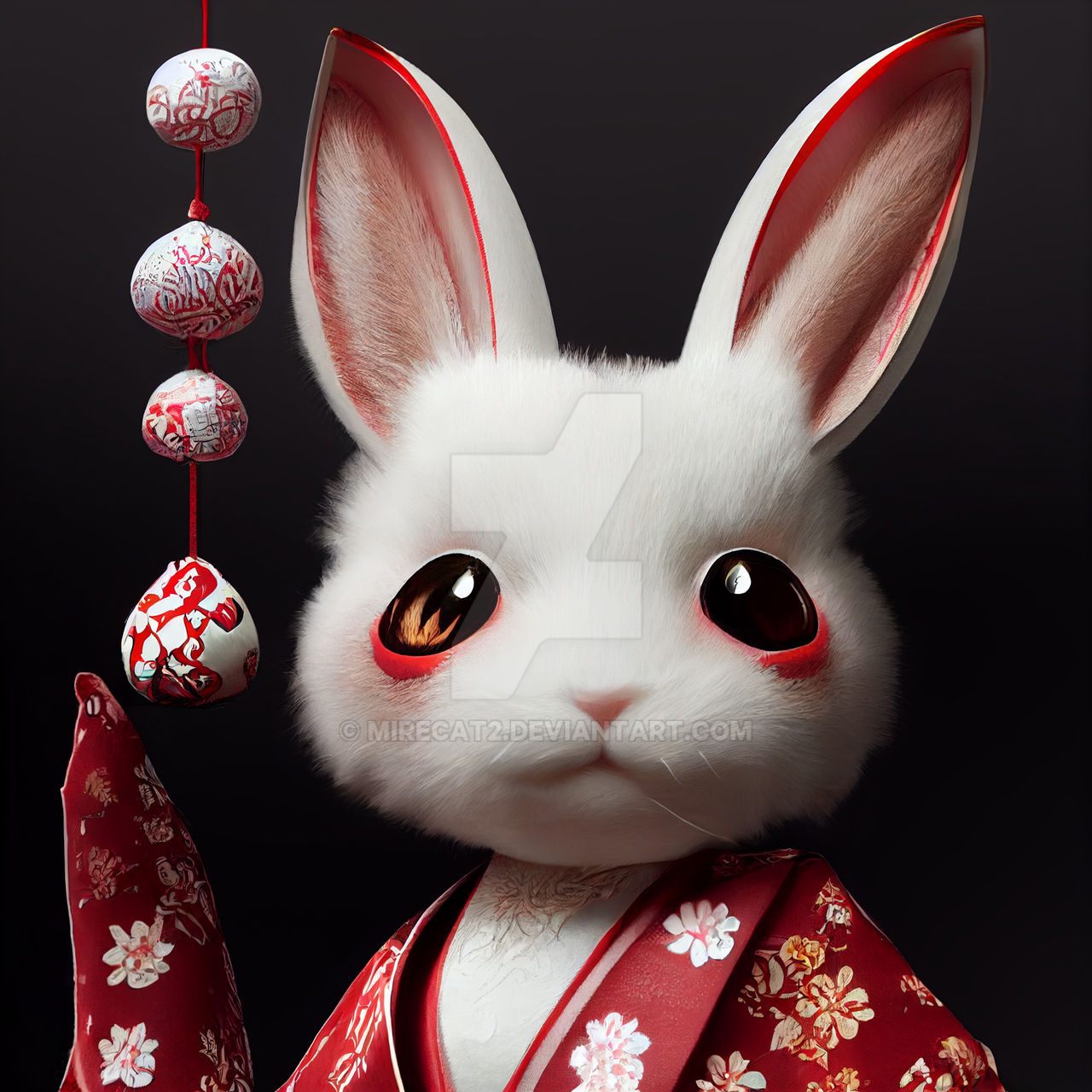 Midjourney: a cute white rabbit in Kimono by Mirecat2 on DeviantArt