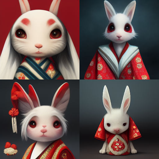 Midjourney: a cute white rabbit in Kimono by Mirecat2 on DeviantArt
