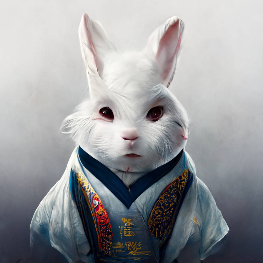 Midjourney: a cute white rabbit in Chinese cloths by Mirecat2 on DeviantArt