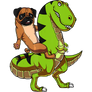 Pug Dog Riding T-Rex Dinosaur Funny Kids Women Men