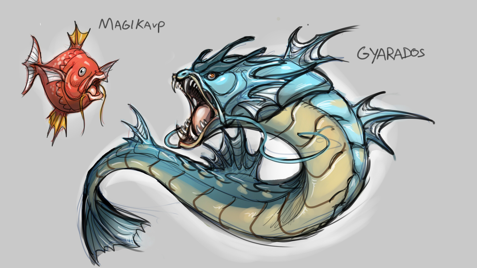 Magicarp Variations Realistic Gyarados and Magikarp by Noupie on DeviantArt