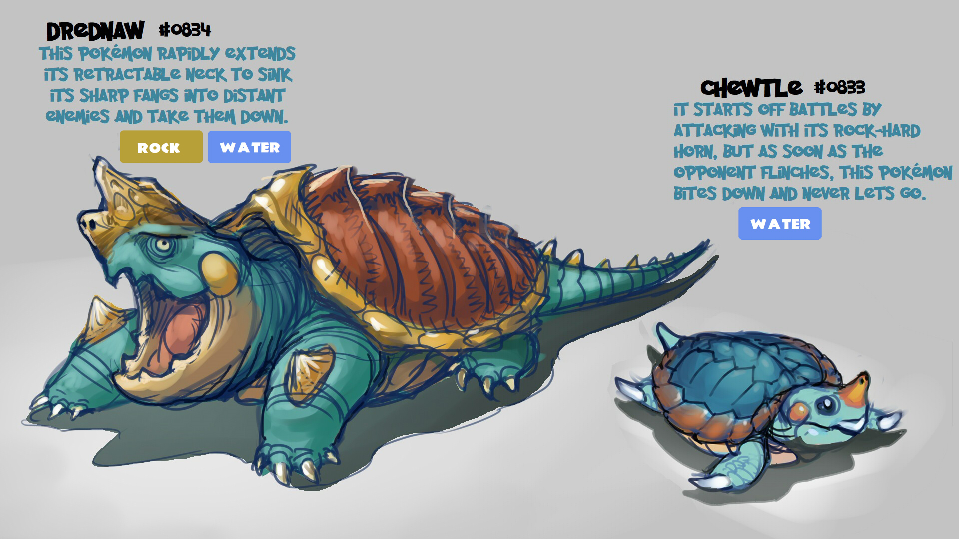 Chewtle and Drednaw by Noupie on DeviantArt