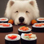 Samoyed sushi lover