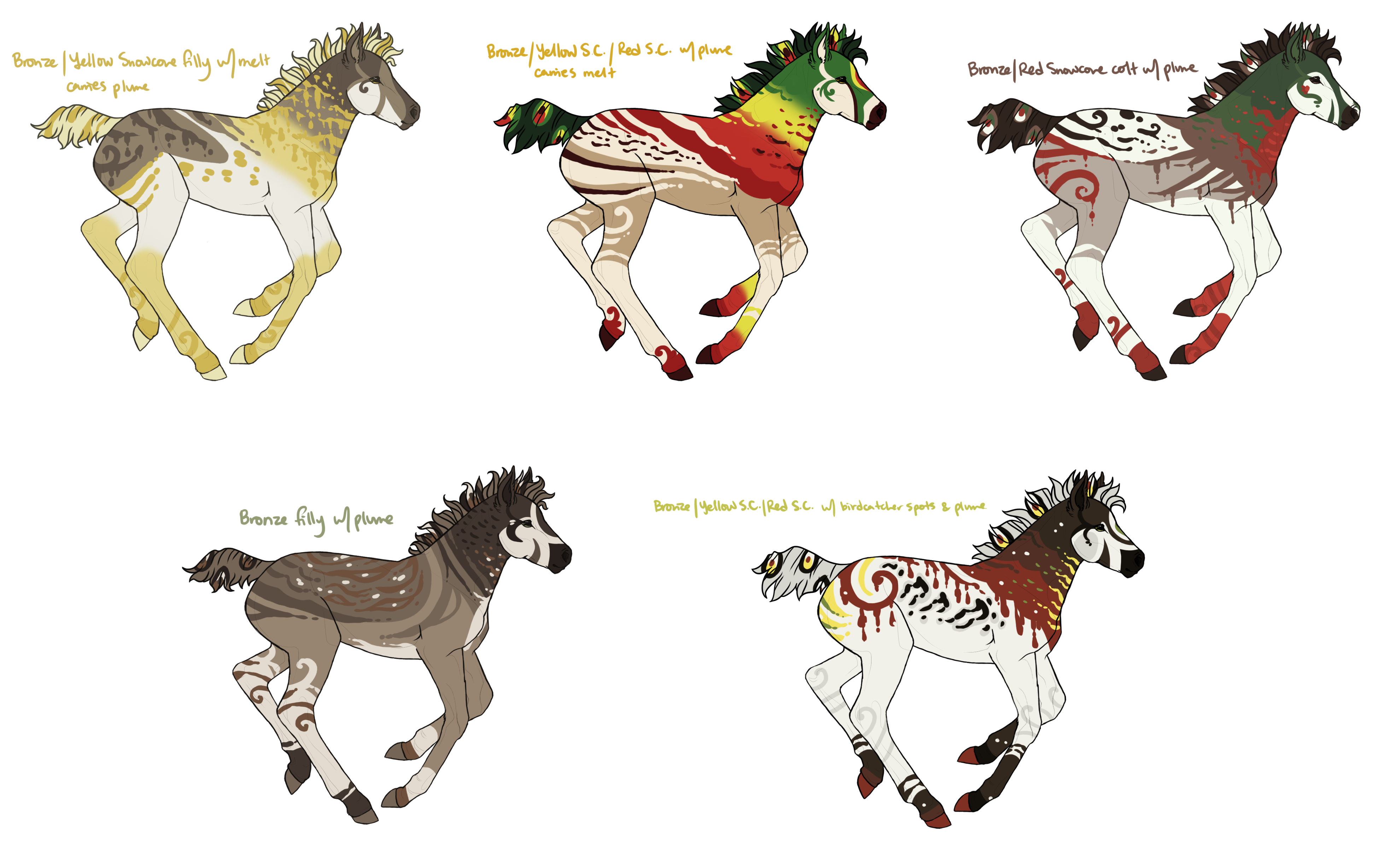 Bronze/Red Snowcone/Yellow Snowcone Foals