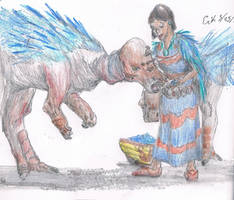 Shepherdess Feeding Pachycephalosaurs