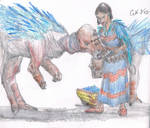 Shepherdess Feeding Pachycephalosaurs by Lord-Triceratops