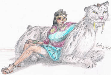 Queen with her Pet Smilodon