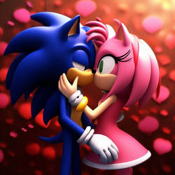 (SonAmy) Sonic the hedgehog and Amy Rose Kissing 