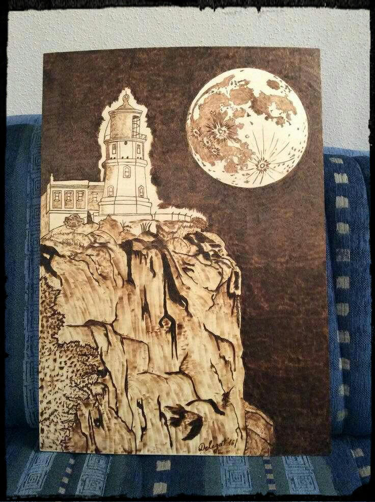 Lighthouse and Moon - Pyrography by Delegat-Mkd on DeviantArt