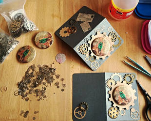 Steampunk button greeting cards