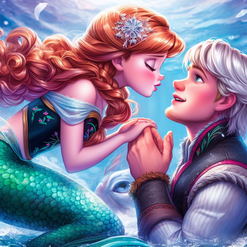 Mermaid Anna Kissing Kristoff 2 by Josephs-AI-Stuff on DeviantArt