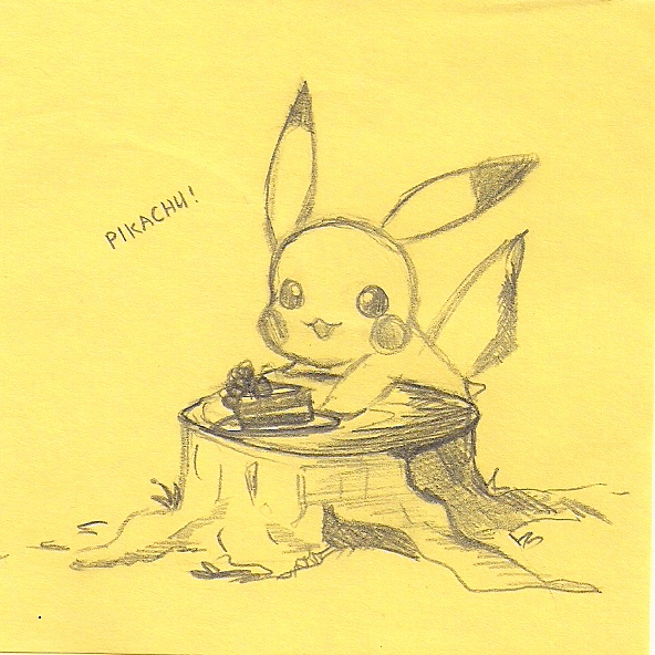 Pikachu Eating Cake Off Stump