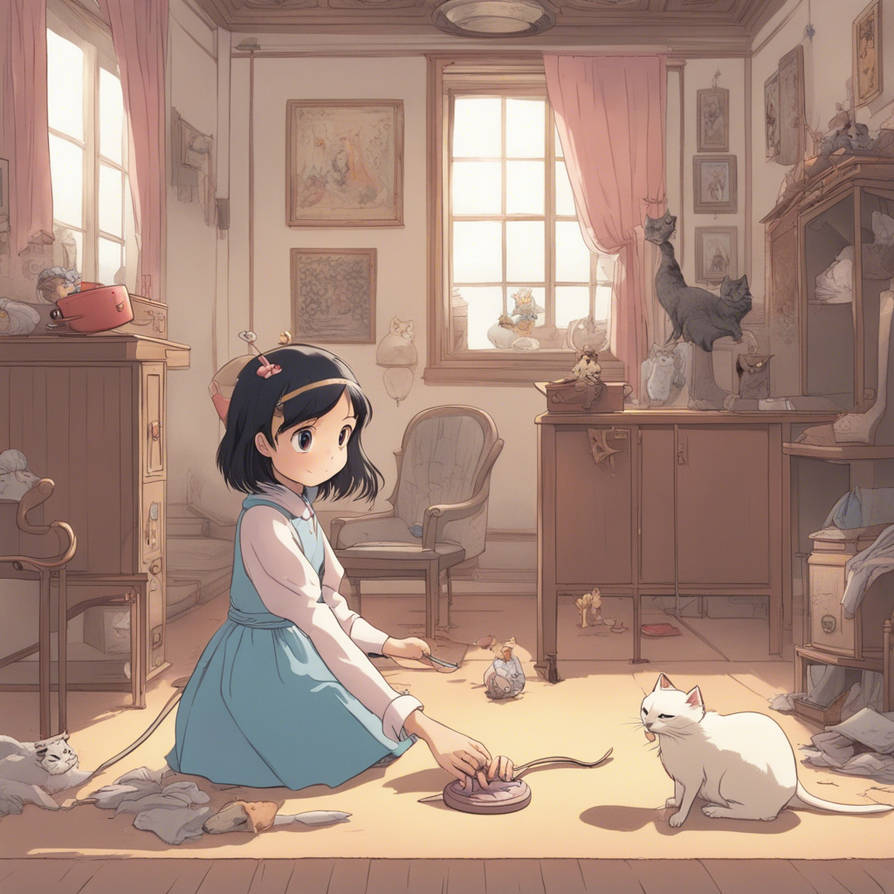 princess Kako is playing with a mouse-girl and a c