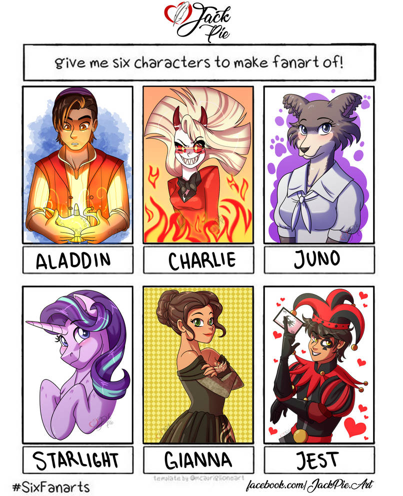 Give me six characters to make fanart of! by JackPie on DeviantArt