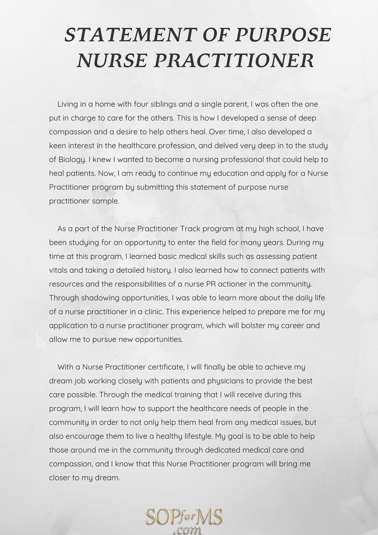 Statement of Purpose Nurse Practitioner Sample by SOPFormsSamples on ...