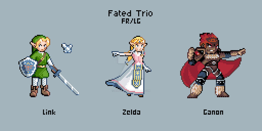 Fated Trio from Legend of Zelda as Pokemon Generation 3 Trainer Sprites