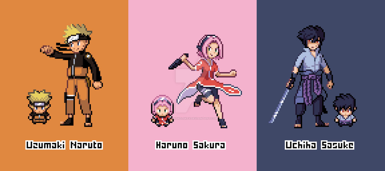 Naruto Team 7 as Pokemon Generation IV Trainer Sprites