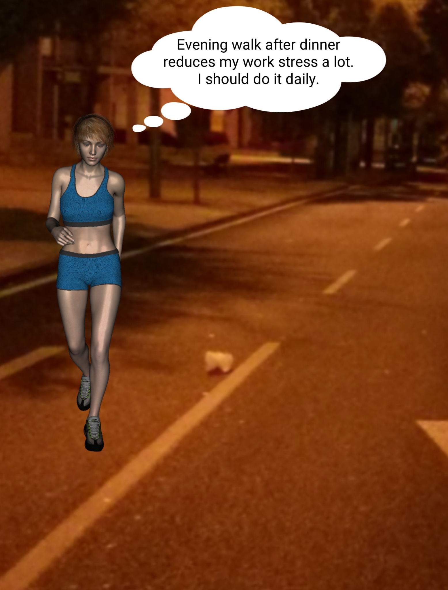 Mary Jane is jogging in a silent ally after her dinner