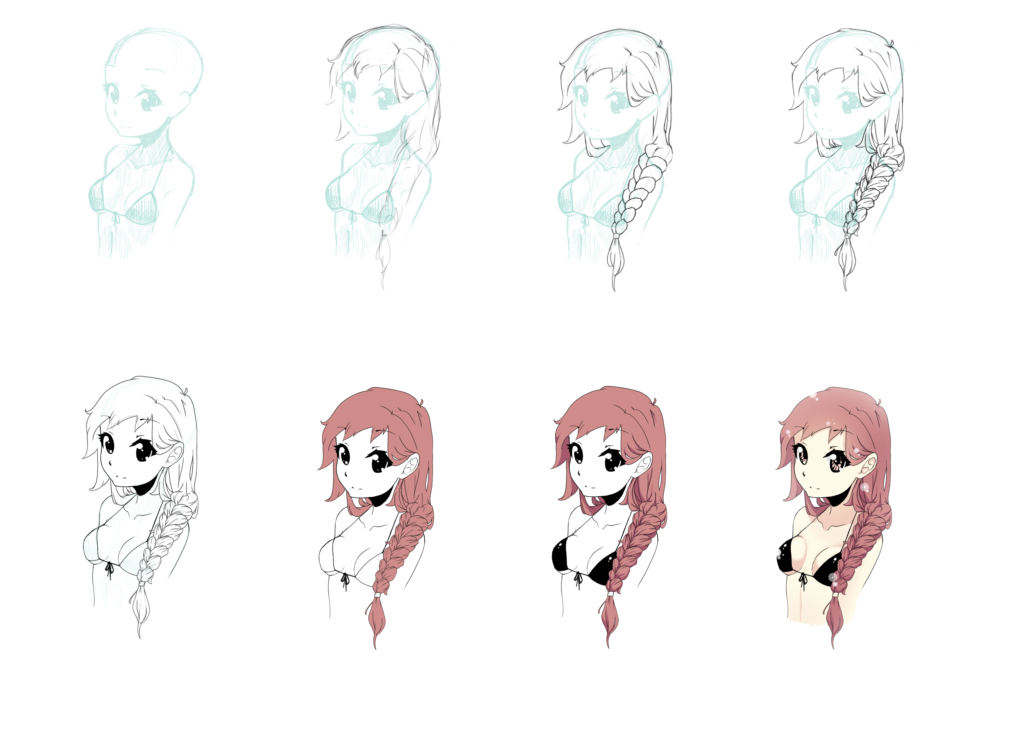 how to draw hair braids step by step