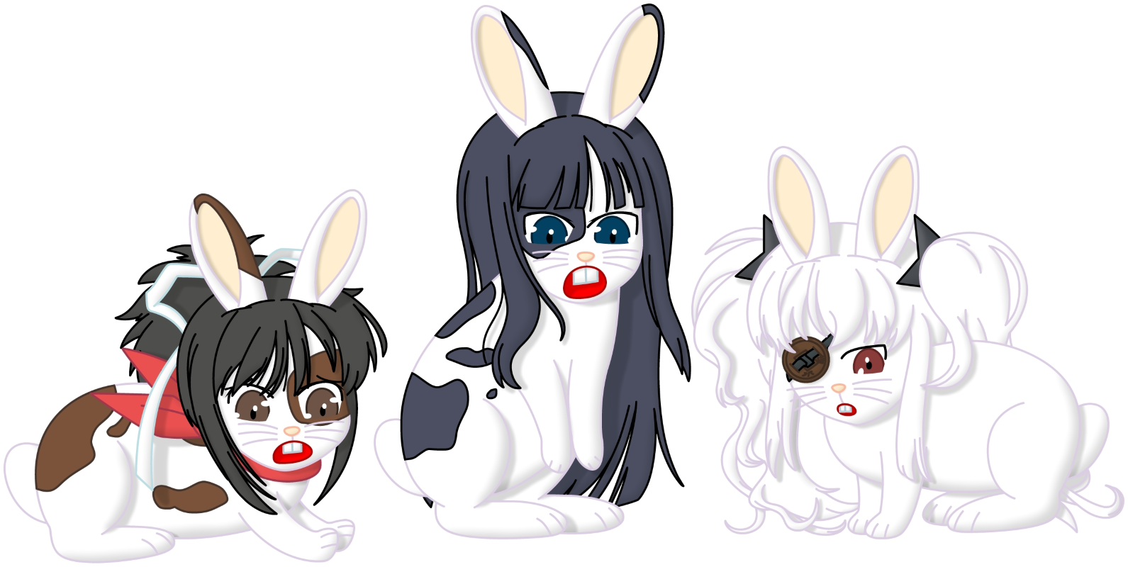 Ayu Rabbit Commission: Asuka, Ikaruga and Yagyu - Rabbits by P1nkApple on DeviantArt