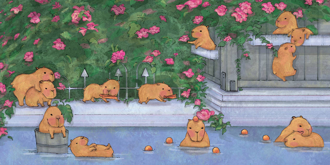 Capybara hot spring by teteddraws on DeviantArt