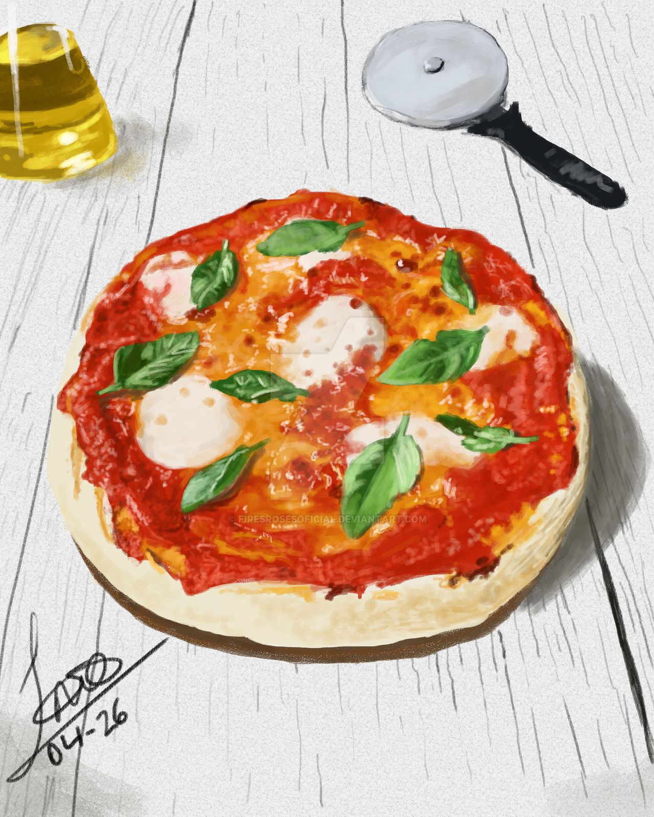 Traditional Digital Art, Pizza Margherita.
