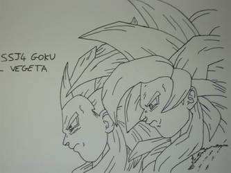 SSJ4 Goku and Vegeta line art