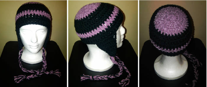 Pink and Black Ear Flap Hat