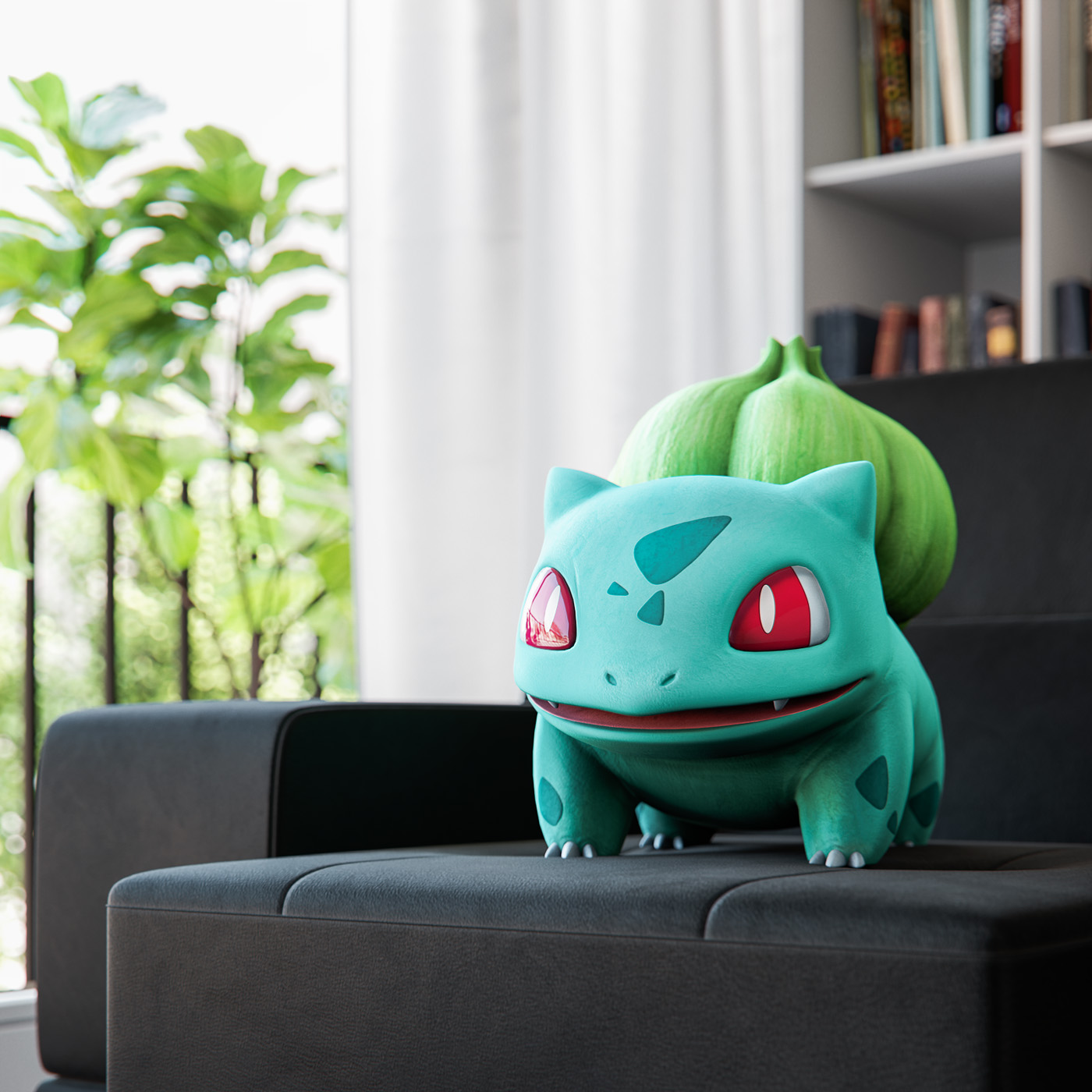 Bulbasaur sat down on chair)