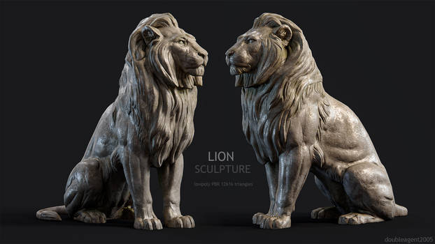 Sitting Lion Sculpture PBR Low-poly