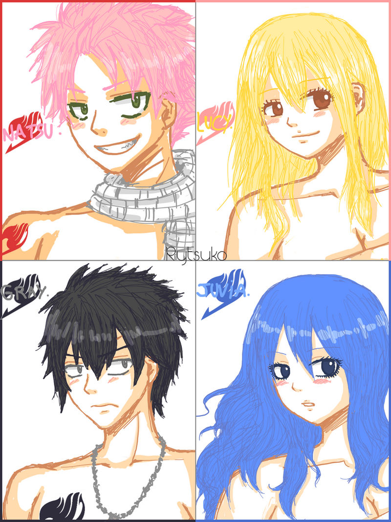 Color sketch : Natsu - Lucy - Gray - Juvia