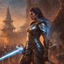 A valiant warrior woman defends the castle