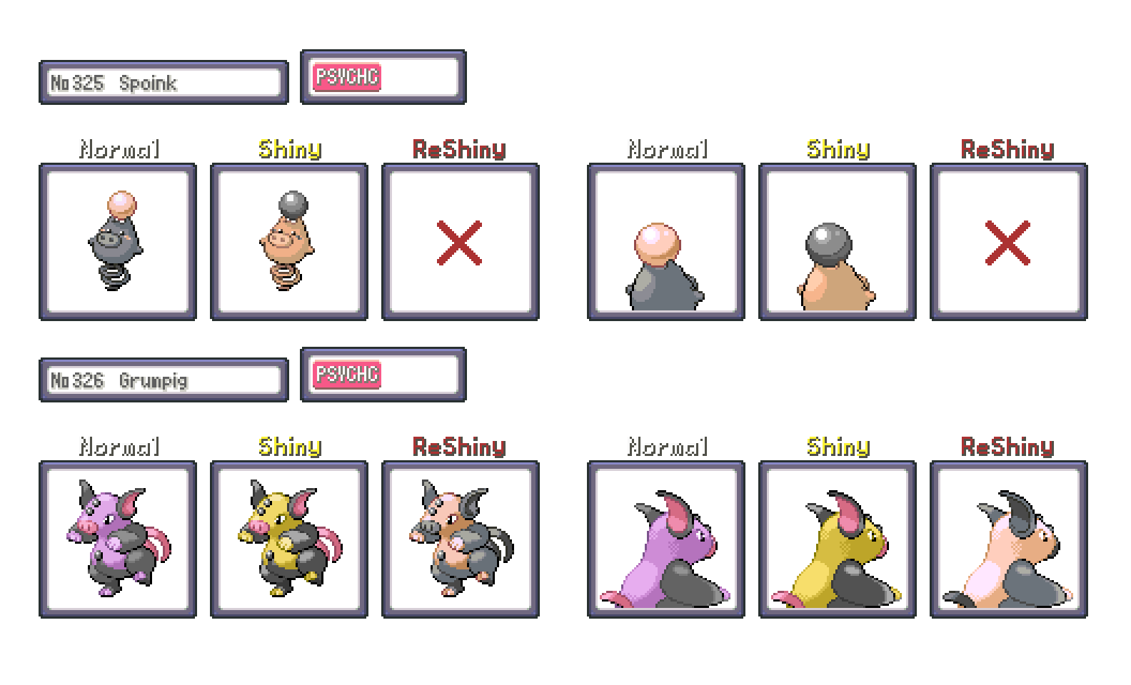 Shiny ReColour: Spoink line (gen 3) by ShinyDexProject on DeviantArt