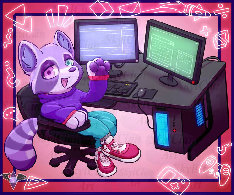 Chibi Coding Chibi Programmer Raccoon - Finished Commission by SkylCian on DeviantArt