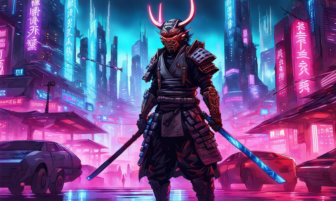 Cyberpunk Netrunner Samurai with oni mask and kata by SMKR23 on DeviantArt