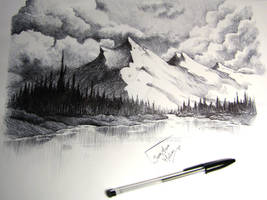 snow capped mountains drawing