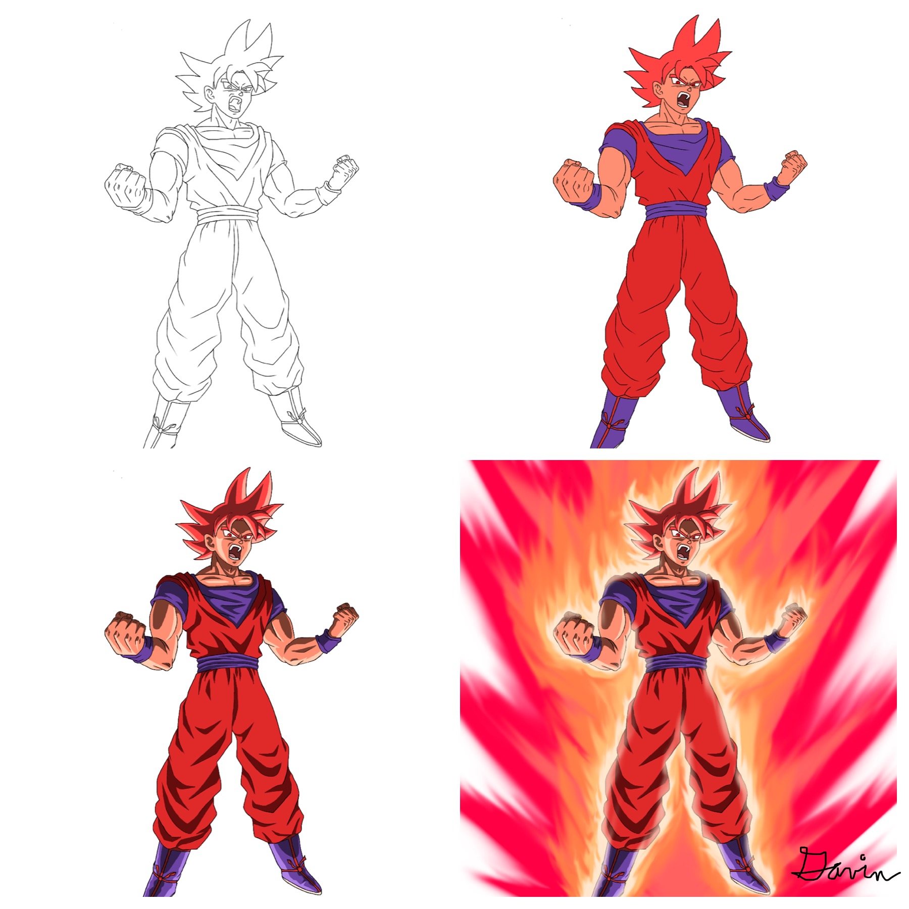 How To Draw Goku SSJ Blue (Kaioken), Step By Step