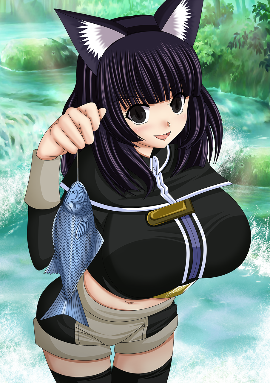 Kuro catch fish with bare hand