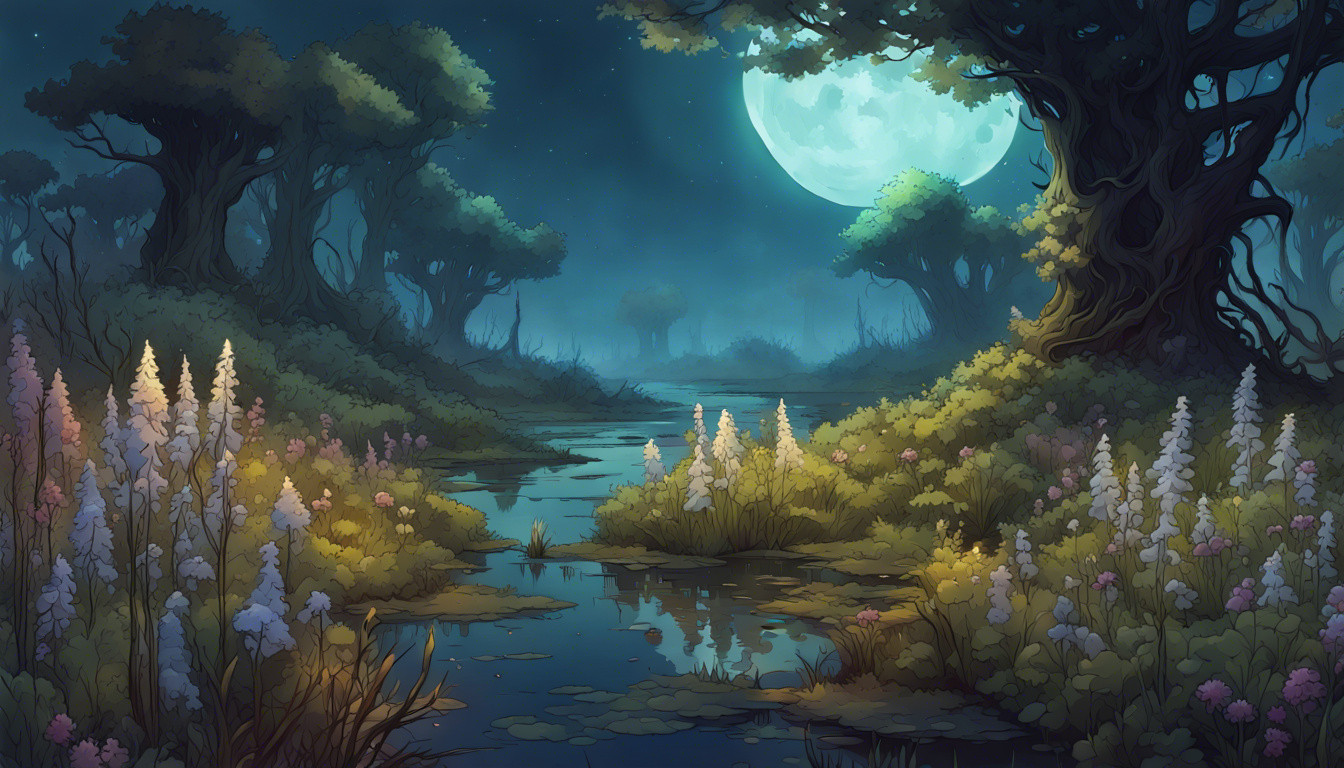 Wildflowers, Gigant Plant , Root , Moonlight, Mars