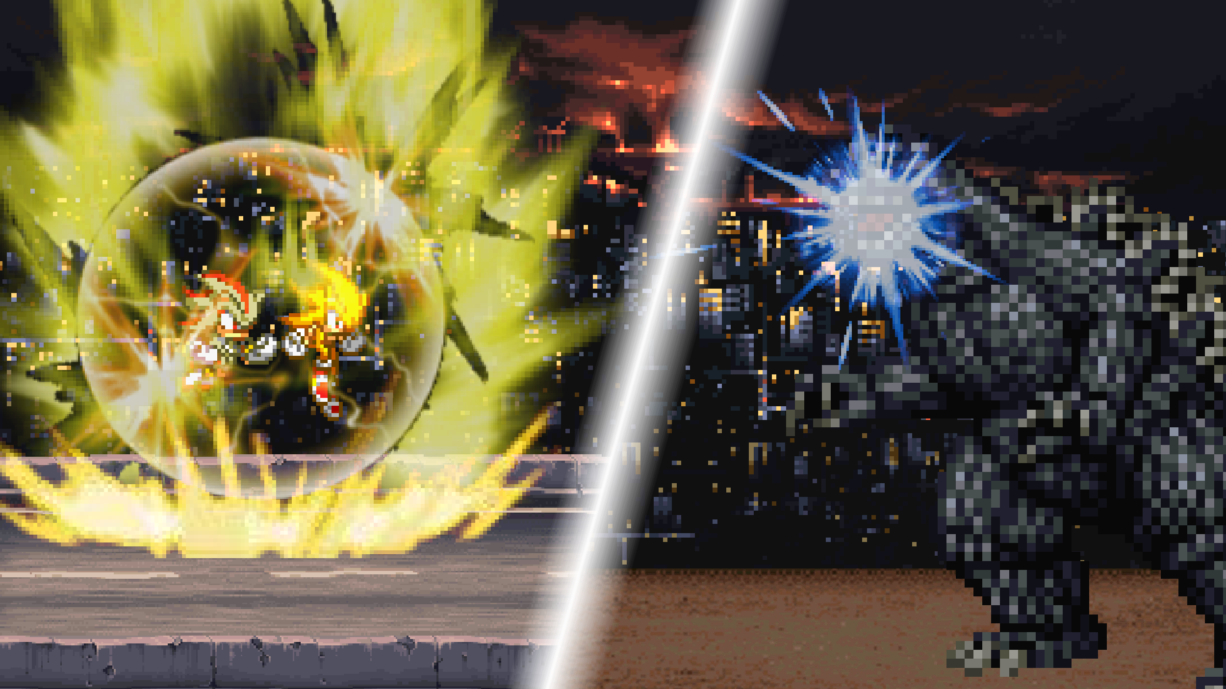 Super Sonic and Super Shadow vs Godzilla.