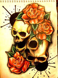 paint splash skull roses