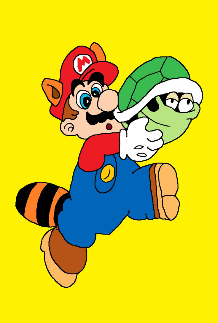Raccoon Mario Holding a Koopa Shell (colored) by IAmAutism on DeviantArt