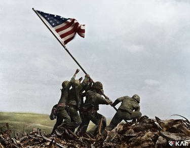 Raising the flag on Iwo Jima, 1945 colorized